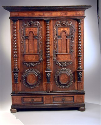 Lot 215 - German Baroque Walnut and Oak Fassadenschrank...