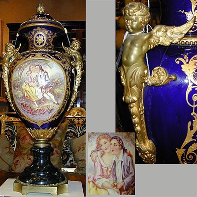 Lot 496 - Sevres Style Gilt-Bronze Mounted Porcelain...
