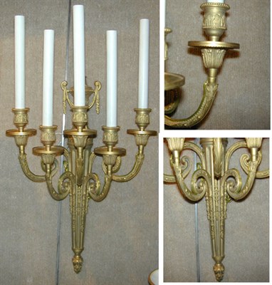 Lot 457 - Pair of Louis XVI Style Gilt-Bronze Five-Light...
