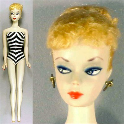 Lot 2 - #2 Blonde Ponytail Barbie Hair in bun. Makeup...