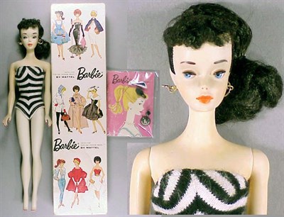 Lot 145 - #3 Brunette Ponytail Barbie Original hard curl,...
