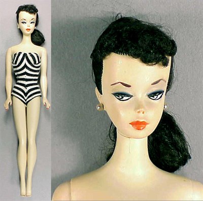 Lot 47 - #1 Brunette Ponytail Barbie Heavy eyeshadow,...