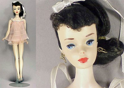 Lot 11 - #3 Brunette Ponytail Barbie Hoop earrings, in...