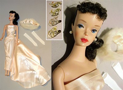 Lot 127 - #4 Brunette Ponytail Barbie Original hard curl,...