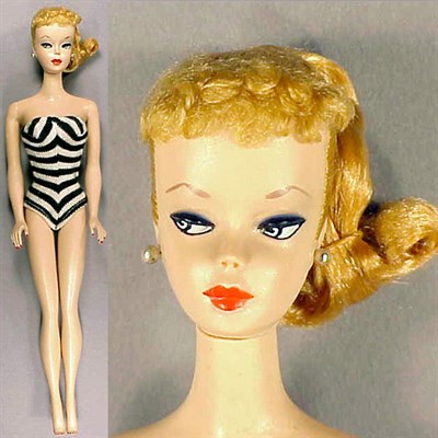 Lot 50 - #2 Blonde Ponytail Barbie Pearl earrings,...