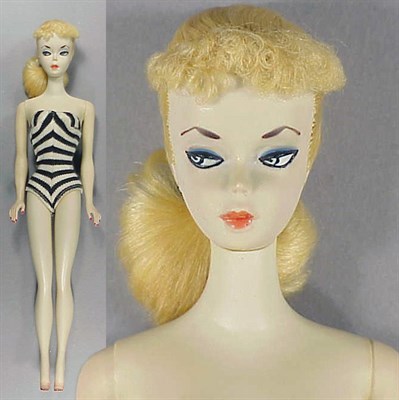 Lot 10 - #1 Blonde Ponytail Barbie Original hard curl,...