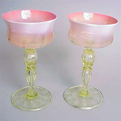 Lot 259 - Pair of Tiffany Favrile Glass Goblets Each...