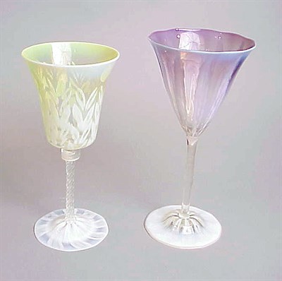 Lot 261 - Two Tiffany Pastel Favrile Glass Goblets Each...