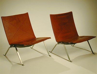 Lot 91 - Pair of Metal and Leather Side Chairs Designed...