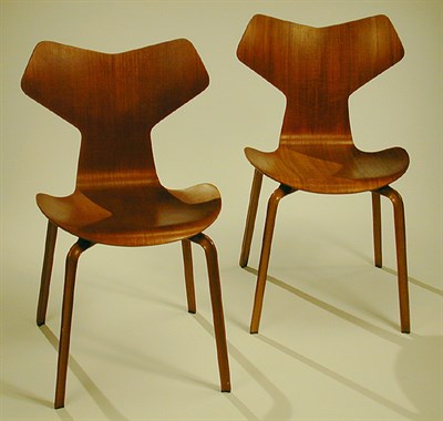 Lot 83 - Set of Four Molded Teak and Plywood Grand Prix...