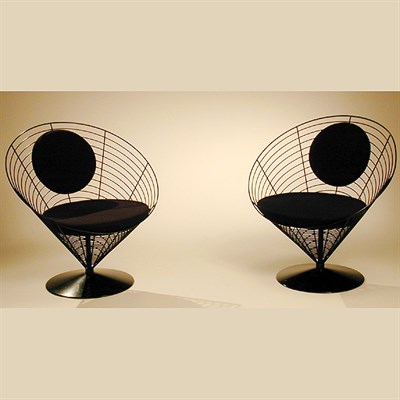 Lot 126 - Pair of Black Painted Metal Coronet Chairs...