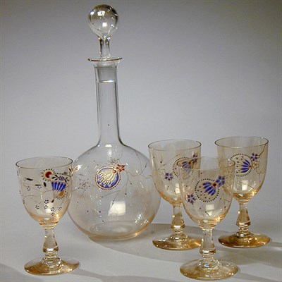 Lot 173 - Galle Enameled Glass Liqueur Set Comprising a...