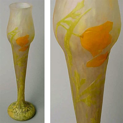 Lot 195 - Daum Nancy Cameo Glass Vase Of tall tapering...