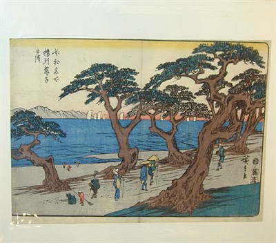 Lot 133 - Hiroshige. Honcho meisho. Travelers passing...