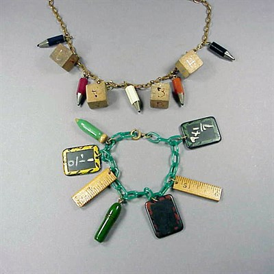 Lot 349 - Bakelite, Celluloid and Wood Necklace and...