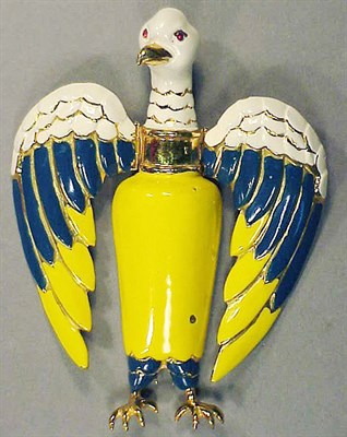 Lot 430 - Eagle Pin Yellow and blue gilt-metal with red...