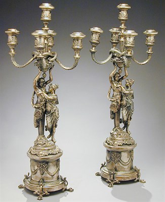 Lot 498 - Pair of Continental Silver Five-Light...