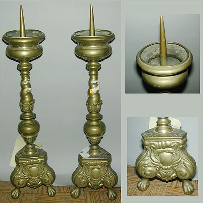 Lot 208 - Pair of Continental Baroque Brass Pricket...