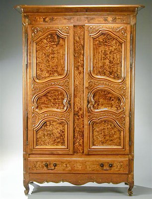 Lot 183 - Provincial Louis XV Walnut and Amboyna Armoire...