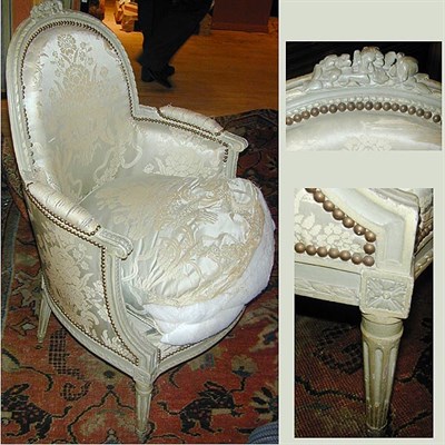 Lot 434 - Louis XVI Gray Painted Beechwood Bergere Late...