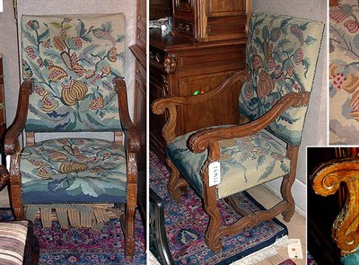 Lot 274 - Pair of Baroque Style Carved Oak Armchairs...