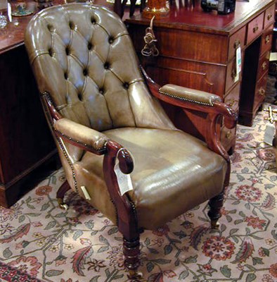 Lot 436 - Victorian Leather Upholstered Mahogany Armchair
