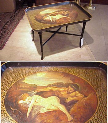 Lot 287 - Victorian Papier Mache Tray on Stand Decorated...