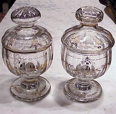 Lot 478 - Pair of Cut Glass Gilt-Decorated Covered Jars