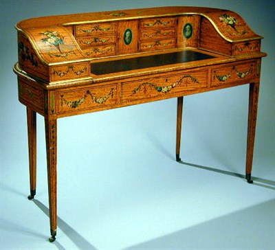 Lot 411 - Edwardian Painted Satinwood Carlton House Desk...