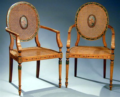 Lot 508 - Pair of Edwardian Painted Satinwood Armchairs...