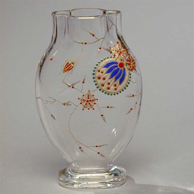 Lot 172 - Galle Enameled Glass Vase Of flattened ovoid...