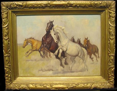 Lot 9 - American School 20th Century STAMPEDING HORSES...