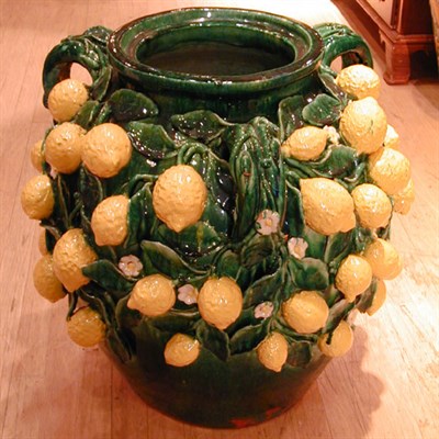 Lot 208 - Pair of Italian Faience Urns Each decorated...