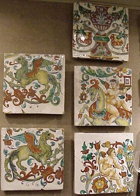 Lot 176 - Group of Five Continental Faience Tiles