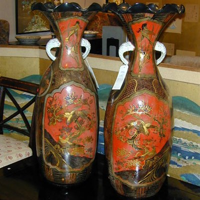 Lot 271 - Pair of Lacquer Decorated Japanese Arita Tall...