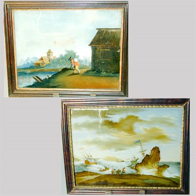 Lot 235 - Two Continental Reverse Painted Glass Pictures...