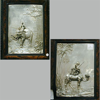 Lot 561 - Pair of Silvered Copper Plaques Depicting...