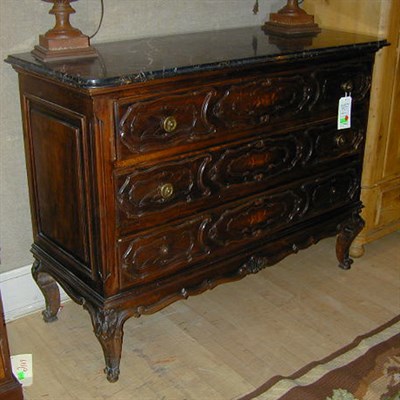 Lot 739 - Italian Baroque Style Marble Top Walnut Commode