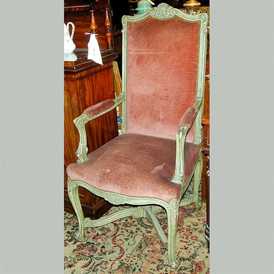 Lot 582 - Pair of Louis XV Style Upholstered Painted...