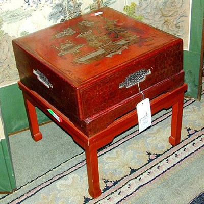 Lot 164A - Pair of Chinese Red Lacquered Boxes on Stands