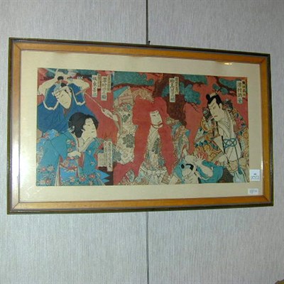 Lot 100 - Framed Japanese Woodblock Triptych by Kunichika