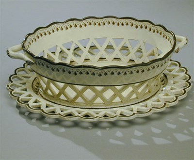 Lot 432 - Queensware Pierced Basket and Stand Early 19th...