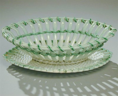 Lot 431 - Creamware Pierced Basket and Stand Early 19th...