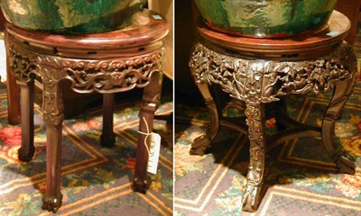 Lot 209 - Two Chinese Hardwood Marble-Inset Stands