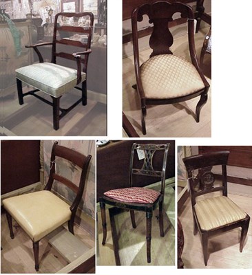 Lot 216 - Group of Five Wood Chairs Including one armchair.