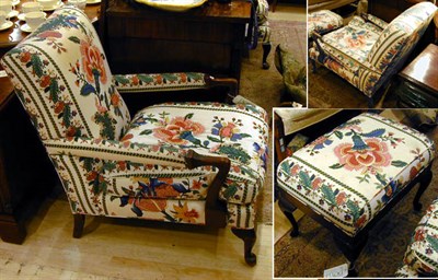 Lot 224 - Pair of Queen Anne Style Upholstered Armchairs...