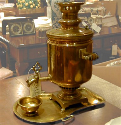 Lot 244 - Russian Brass Samovar and Tray