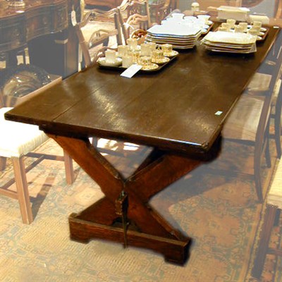 Lot 266 - Arts and Crafts Style Oak Trestle Table