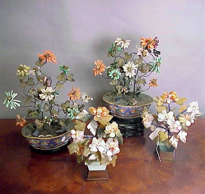 Lot 286 - Group of Four Hardstone and Cloisonne Floral...