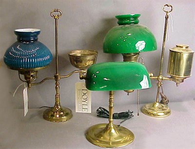 Lot 313 - Group of Three Brass and Glass Student Lamps